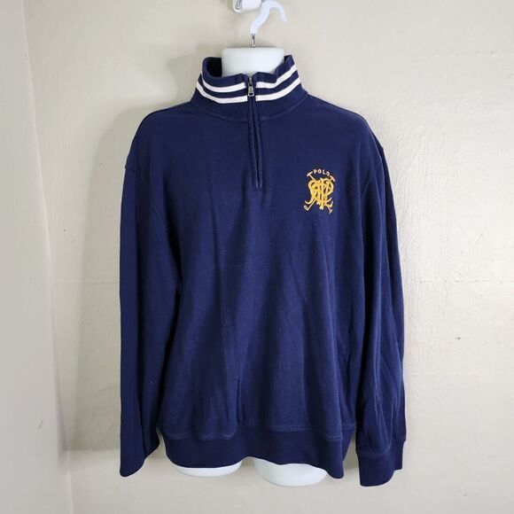Ralph Lauren Polo Sweater Men XL Pullover Qaurter Zip PRL Gold logo French Navy - Picture 6 of 9